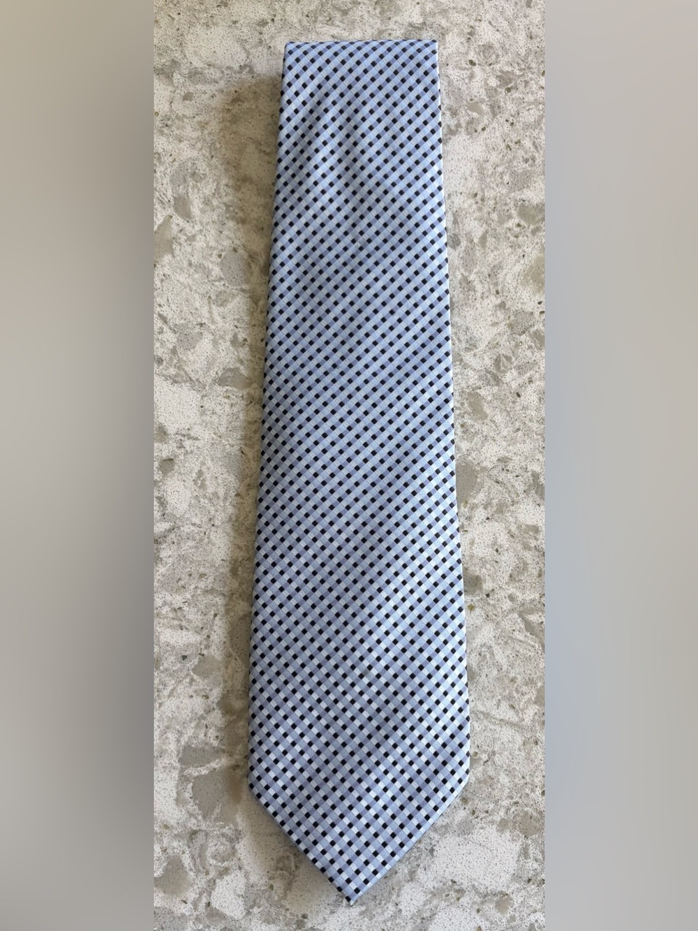 Ermenegildo Zegna Pale Blue and Navy Micro-Check Silk Tie